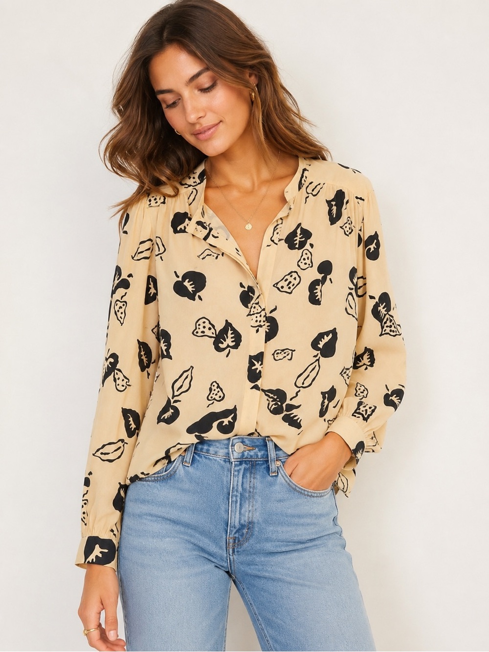 Vintage Arabella Blake Women’s Button Down Blouse | Abstract Print Retro Top